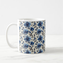 Caneca De Café Azul Marinho Retro Fofo Vintage Elegante Chic Flor