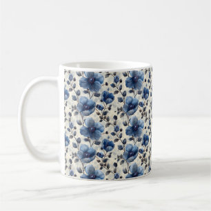 Caneca De Café Azul Marinho Retro Fofo Vintage Elegante Chic Flor
