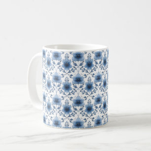 Caneca De Café Azul Marinho Retro Fofo Vintage Elegante Chic Flor