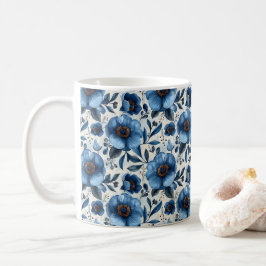 Caneca De Café Azul Marinho Retro Fofo Vintage Elegante Chic Flor