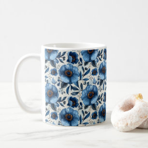 Caneca De Café Azul Marinho Retro Fofo Vintage Elegante Chic Flor