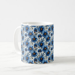 Caneca De Café Azul Marinho Retro Fofo Vintage Elegante Chic Flor
