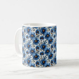 Caneca De Café Azul Marinho Retro Fofo Vintage Elegante Chic Flor