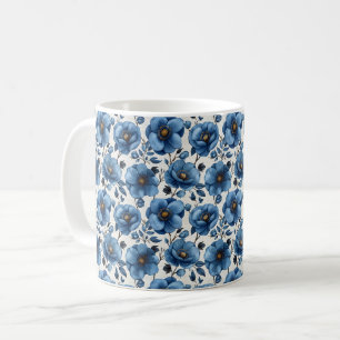 Caneca De Café Azul Marinho Retro Fofo Vintage Elegante Chic Flor