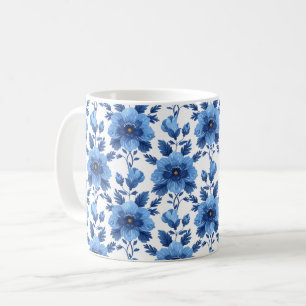 Caneca De Café Azul Marinho Retro Fofo Vintage Elegante Chic Flor