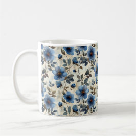 Caneca De Café Azul Marinho Retro Fofo Vintage Elegante Chic Flor