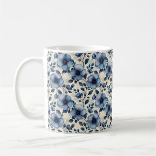 Caneca De Café Azul Marinho Retro Fofo Vintage Elegante Chic Flor