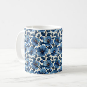Caneca De Café Azul Marinho Retro Fofo Vintage Elegante Chic Flor