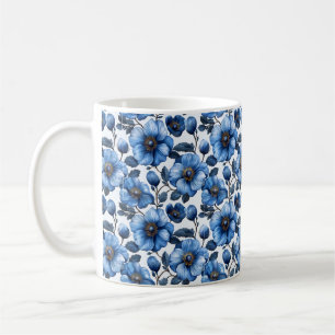 Caneca De Café Azul Marinho Retro Fofo Vintage Elegante Chic Flor