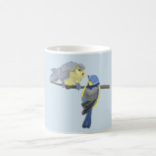 Caneca De Café Azul-Melharuco, alimentando um pintinho do bebê
