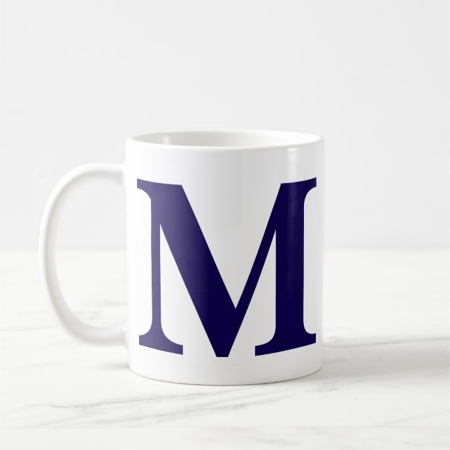Caneca de Café Azul Moderna com Inicial de Monogra (Esquerda)