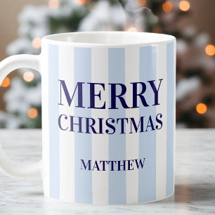 Caneca De Café Azul Moderno Stripes Personalizadas Feliz Natal