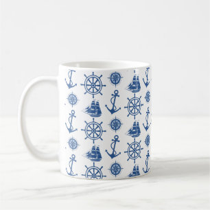 Caneca De Café Azul náutico e branco da âncora do tema