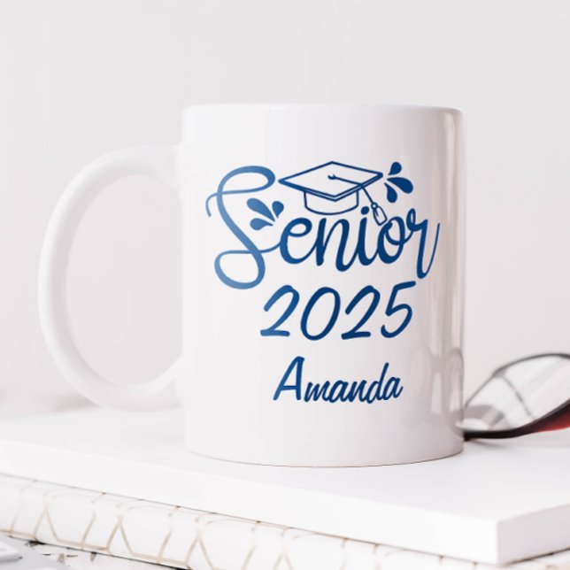 Caneca De Café Azul Nome Personalizado Senior 2025 (Personalized Senior 2025 Mug)