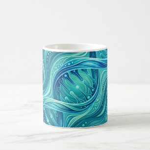 Caneca de Café Azul Oceano Hélice de DNA Abstrata