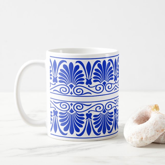 Caneca De Café Azul-padrão árabe mediterrânico grego (Com Donut)