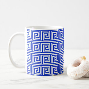 Caneca De Café Azul-padrão dos quadrados-chave gregos