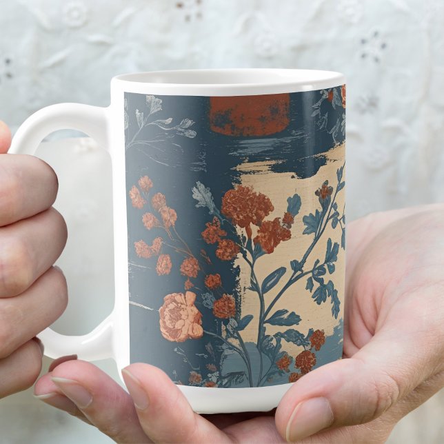 Caneca De Café Azul País Ferrugem Rústico Casa de Campo  (Criador carregado)