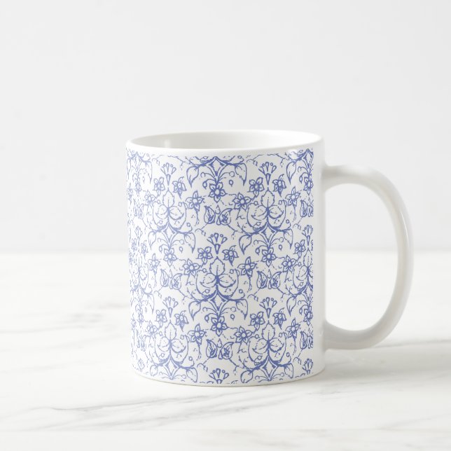 Caneca De Café Azul Periwinkle Personalizado no Floral Decorativo (Direita)