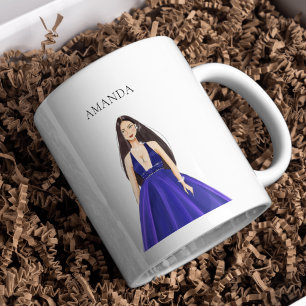 Caneca De Café Azul personalizado, desenho de menina