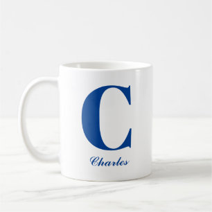 Caneca De Café Azul Personalizado Inicial e Nome Mug
