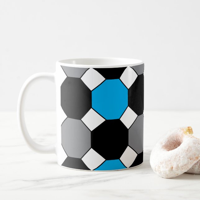 Caneca De Café Azul Preto Cinza Geométrico  (Com Donut)
