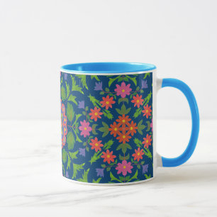 Caneca de café azul profunda floral chique da