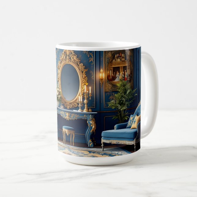 Caneca De Café Azul Real Barroco. (Frente Esquerda)