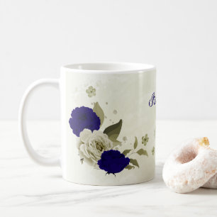 Caneca De Café Azul real bege floral