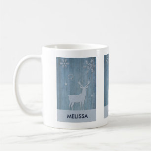Caneca De Café Azul Rústico Madeira Rena País Natal