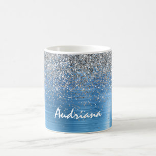 Caneca De Café Azul Silver Sparkle Glitter personalizado