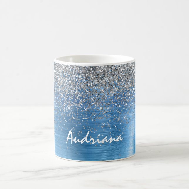 Caneca De Café Azul Silver Sparkle Glitter personalizado (Centro)