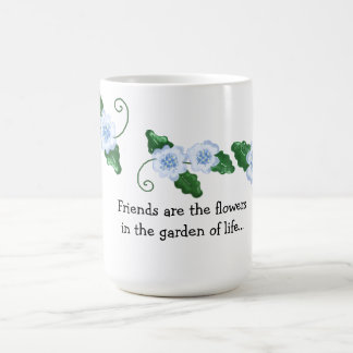 Caneca De Café Azul Suave Floral com Dizer de Amizade