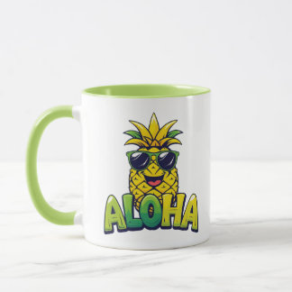 Caneca de Café Azul Turquesa Aloha Pineapple Colle