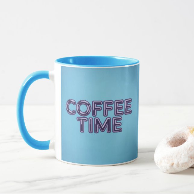 Caneca de Café Azul Turquesa com Texto Roxo (Com Donut)
