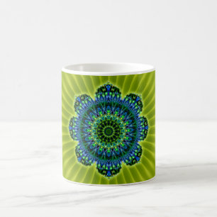 Caneca De Café Azul verde Mandala   Flor verde-claro