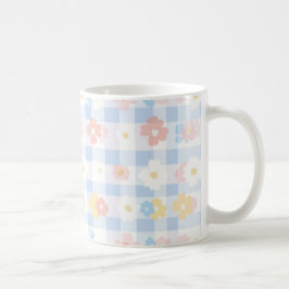 Caneca De Café Azul Verificado Floral