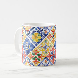 Caneca De Café Azul Vermelho Amarelo Floral Abstrato Cinco de Mai