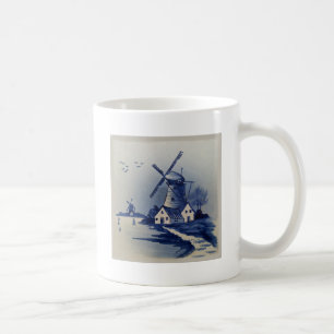 Caneca De Café Azul Vintage Delft Moinho de Vento Branco