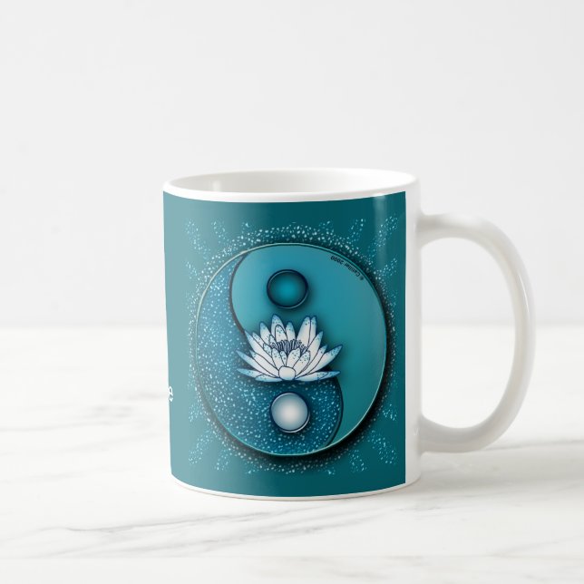 Caneca De Café Azul Yin Yang Lotus (Direita)