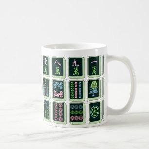 Caneca De Café Azulejo afortunado de Mahjong da roda do azul oito