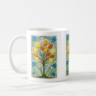 Caneca De Café Azulejo Árvore Folclórica Dourada