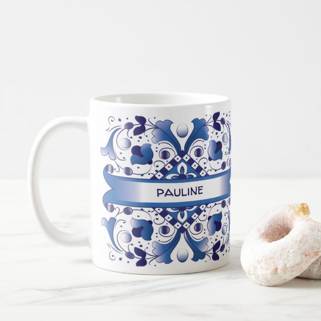 Caneca De Café Azulejo azul (Com Donut)