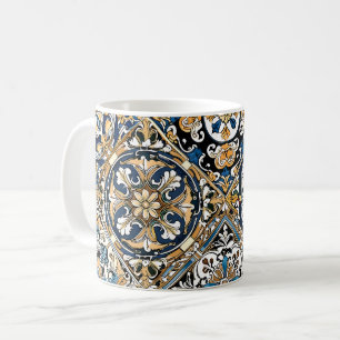 Caneca De Café Azulejo Azul Amarelo Branco Preto Espanhol Marroqu