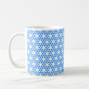 Caneca De Café Azulejo azul Azure da flor de Geometic