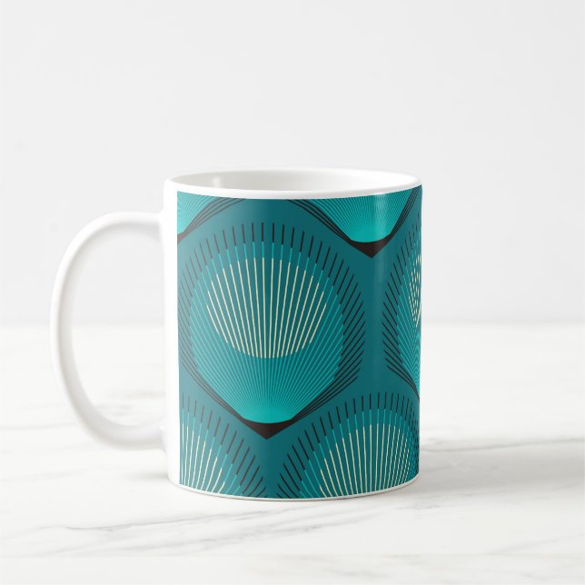 Caneca De Café Azulejo Azul de Penas Peacock Estilizadas (Esquerda)