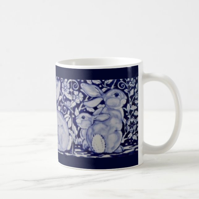 Caneca De Café Azulejo Cerâmico do Dedham Blue & White Rabbit Cof (Direita)