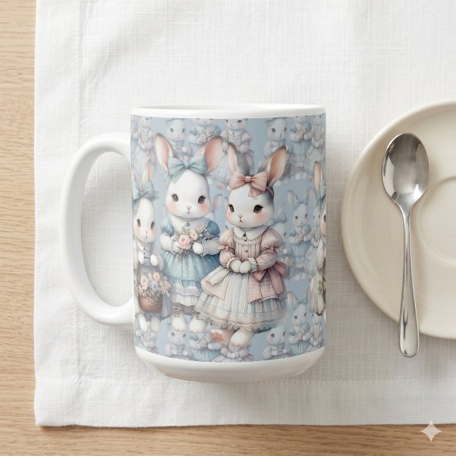 Caneca De Café Azulejo de Aquarela Irmãs Coelhinhas da Cabana (Cottage Bunny Sisters Watercolor Tile Coffee Mug)