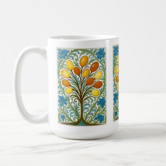 Caneca De Café Azulejo de árvore floral Boho (Esquerda)