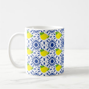 Caneca De Café Azulejo de Limão Geométrico Azul